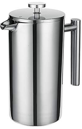 Cafetière à café en Acier Inoxydable 304 cafetière à Piston à Filtre français Appareil à café à Main théière à Double Filtre Facile à Utiliser (Couleur : Acier Inoxydable, Taille : 800 ML) (Acier in