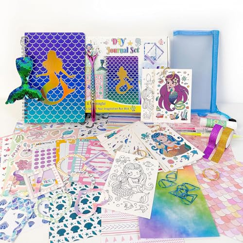 XINNIAN DIY Journal für Mädchen - Meerjungfrau Bullet Journal Set mit Scrapbook & Budget Planer für 4-14 Jährige