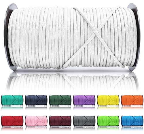 Ganzoo Corde paracorde 550 Type 3, Ø4 mm 100 m, Blanc, 7 brins internes, Gaine Polyester/Nylon, pour Porte-clés, Bracelets tressés, poignées de Couteaux, laisses, Collier, Sorties Nature