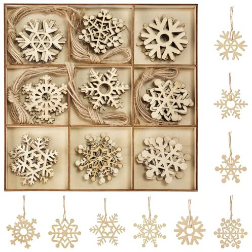 45uds Copos Nieve de Madera, 5cm Adornos Navideños Forma de Copos Nieve de Madera Copo Nieve Decoración en Blanco Sin Terminar para Eventos Fiesta Navidad en Interiores y Exteriores