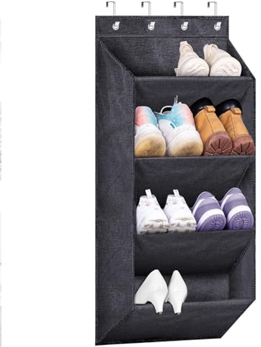 MISSLO Schuhregal Tür Hängend für Schrank, Kurze Schuhorganizer mit Großen Tiefen Taschen, Schmal über Tür Schuhaufbewahrung für Stiefel im Wohnmobil, Schlafsaal, Schwarz