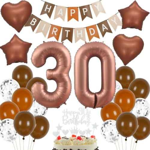 Geburtstagsdeko 30 Jahre Braun Luftballons, Deko für Frau und Mann, Boho Geburtstag