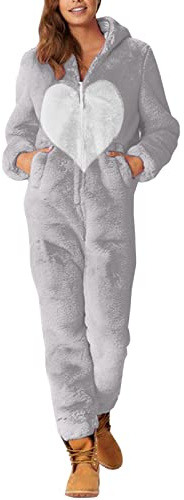 Générique Pyjama Une Pièce en Polaire pour Femme Pyjama Chaud Et Doux Pyjama Femme en Pilou Sleepwear Et Fermeture Éclair Vêtement De Nuit en Peluche Pyjama Hiver Femme Polaire Combinaison Pas Cher