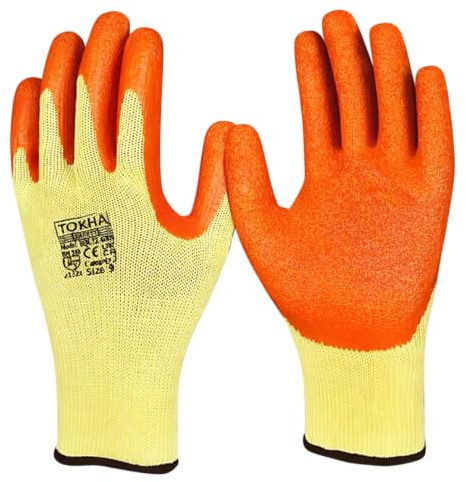 24 Pairs of Rubber Latex Coated Work Gloves for Men - Ideal for Safety, Builders, and Gardening (Orange, Medium)