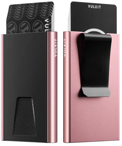 VULKIT Aluminium Kreditkartenhülle mit Geldklammer, Slim Smart Wallet Kartenetui Portemonnaie mit RFID Blocker, Rosa