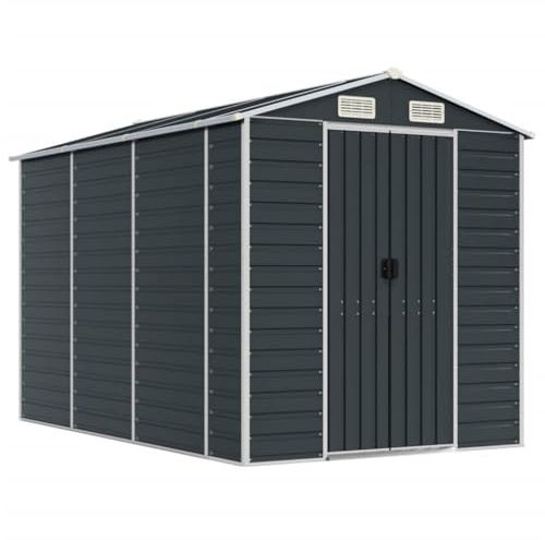 Geräteschuppen Garten Schuppen Metall Schrank Gartenhaus Stahl Schuppen mit Schrägdach und Lüftungsöffnungen, Unterstand Metallschuppen Multifunktionalen, Anthrazit 191x300x198 cm