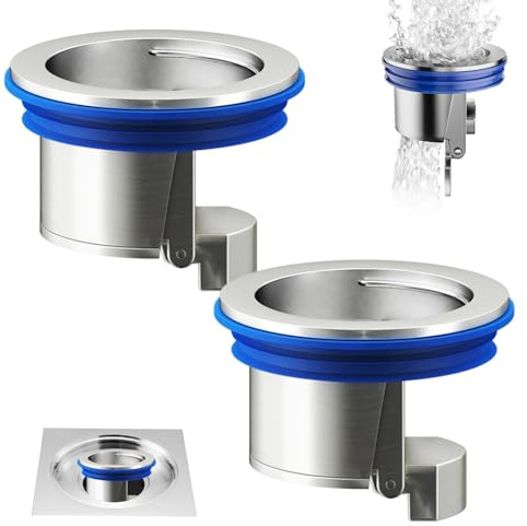 Eioflia Shower Floor Drain, Deodorant Floor Drain, 2Pcs Core Shower Drain Backflow Preventer Drain Stopper Drain Guard Sewer Hair Catcher for Kitchen Bathroom Laundry Silver