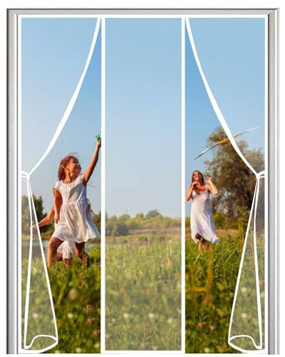 Tenda Zanzariera Magnetica Porta, 200x265cm, Chiusura Automatica Anti-Zanzara Anti-Insetto Porta Scorrevole Zanzariera per Porta Soggiorno Balcone Patio, Bianco