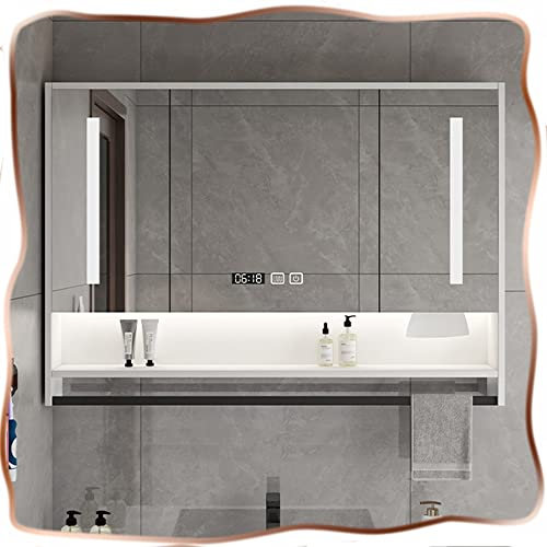 Badezimmerschrank,Beleuchteter Kosmetikspiegel für die Wand, Badezimmer mit Lichtern, LED-Medizinschrank mit Spiegel für Toilette, Waschküche, 60/70/80/90 x 75 cm (Farbe: Grau, Größe: 90 x 7