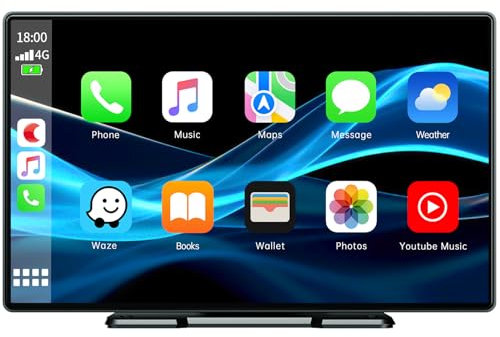 Volam Autoradio Portatile con Wireless A-pple Carplay & Android Auto, 9 Pollici Radio Auto Portatile con IPS Touchscreen, Auto Stereo Radio con Bluetooth 5.0/GPS/Controllo Vocale/Mirror Link/FM/AUX