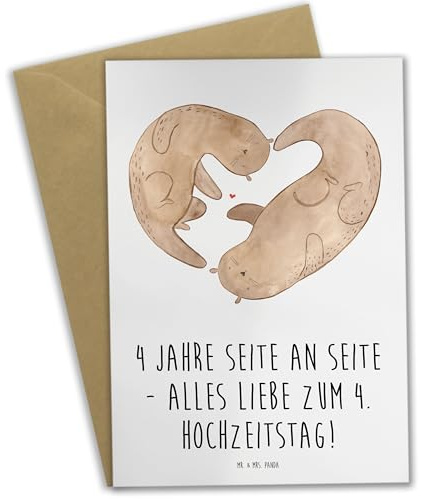 Mr. & Mrs. Panda Grußkarte 4. Hochzeitstag Seidenhochzeit - Geschenk, einladungskarten, Grußkarten, Geschenke, osterkarten, weihnachtskarten, Liebesjubiläum, Heirat, Liebe, vierter, Erinnerungen, Ehe