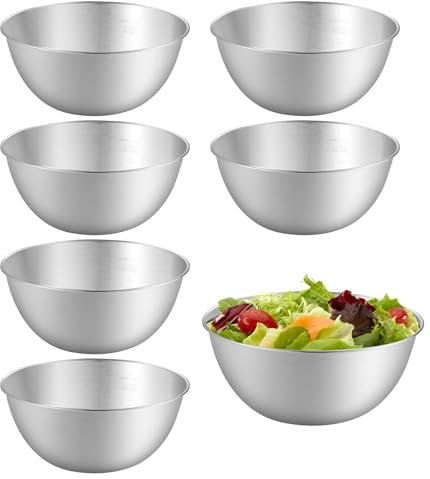6 Pièces Bol Inox, Bols à Mélanger avec Balance, Saladier Cul de Poule Inox, Saladier inox, Bol Cuisine, Bol à épices, Lave-Vaisselle, Empilables, pour Céréales,Trempette, Snack (0,7 L, Ø 16,8 cm)