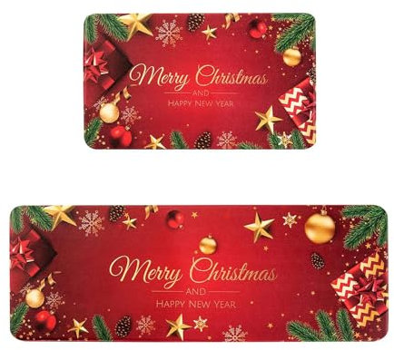 Küchenteppich Weihnachtsdekoration Küchenläufer,Teppich Für Küchenteppich Waschbar rutschfest, Fussmatte Aussenweich Und Superabsorbierend Waschbar In Waschmaschine 50X80