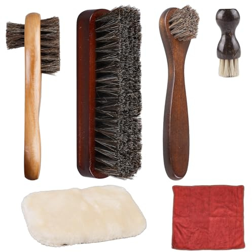 Horsehair Shoe Brush Set, Premium Soft Horsehair Brush for Shoe Shine Polish Buff, Shoe Brush Shoe Shine Brush for Buffing Polishing, Shoe Polish Brush Set Ideal for Boots, Car Seats, Bags, Sofas