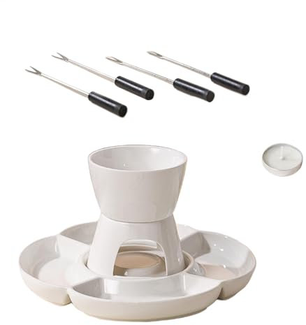 Fondue Maker Set, Ceramic Fondue Set, Chocolate Fondue Pot, Cheese Fondue Maker, Candle Heated Fondue, Hot Pot Bowl Set, Interactive Fondue Set, Fondue Set with Forks, Portable Fondue Bowl, Fondue