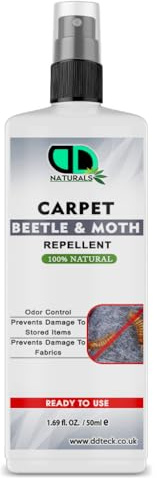 DD Teck Carpet Beetle & Moth Repellent– Fast-Acting, Odourless, Non-Staining – Eco-Friendly & Safe for Home, Rooms, Curtains, Cushions – Prevents Infestations up to 3 Months (50ml Spray)