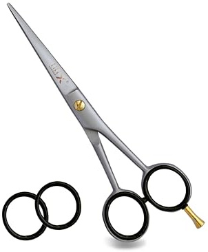 Irix London Professional Hairdressing Scissors with Leather Pouch – Stainless Steel Barber Shears for Kids & Adults – Precision Cutting for Home & Salon – Available in Silver & Black (Silver/Sand)