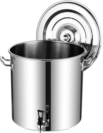 XYUERU Olla de Acero Inoxidable con Tapa, Olla Redonda for Sopa con Grifo, Olla de cocción Lenta Grande, Lata de Leche for el hogar, Restaurante, Hotel(10L)