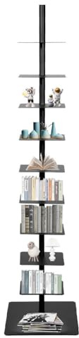 Wisylizv Book Tower Stand, estantería de columna vertebral, estantería de metal no deslizante de 9 niveles, Torre de libros de multicapa vertical, marcos de fotos, decoración, plantas pequeñas, libros
