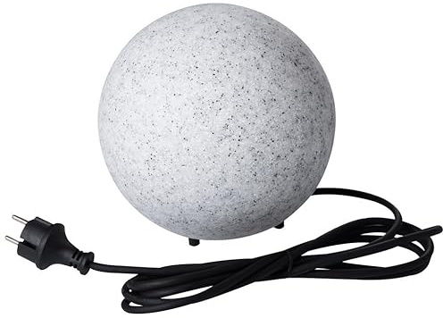 JungesLicht Marmo IP65 Kugelleuchte für Garten mit E27 Sockel Kugel Außenleuchte Naturstein Optik Granit Dekoleuchte Gartenleuchte Stein Gartenkugel Stone Erdspieß 230V 2,5M Kabel (Durchmesser ⌀ 38cm)