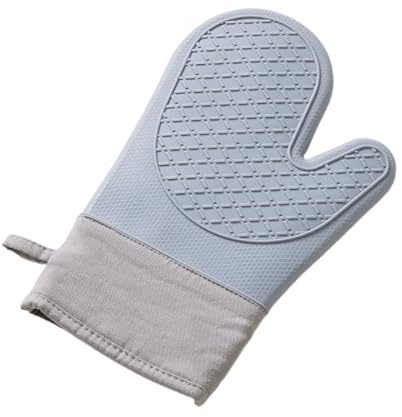 11.6'' Silicone & Thickened Cotton Oven Gloves | Heat Insulated Finger Gloves With Anti-Scalding Design For Kitchen Baking & Cooking(Blue,1pc)