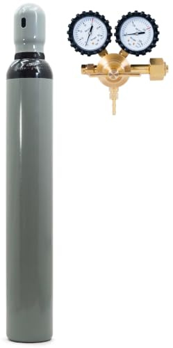 Stickstoffflasche 10L mit Druckminderer Gasflasche - Stickstoff Gas Set mit 2 Manometer 40bar für Dichtheitsprüfung, Klimaanlage & Reifenfüllung