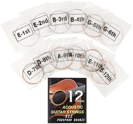 12 Stück Folk-Gitarrensaiten, Phosphor-Kupfer-Draht-Saiten, klassische Saiten, Ersatz für 12-saitige Gitarrensaiten, Intonation, Gitarren-Saiten, Ersatz, rostfrei