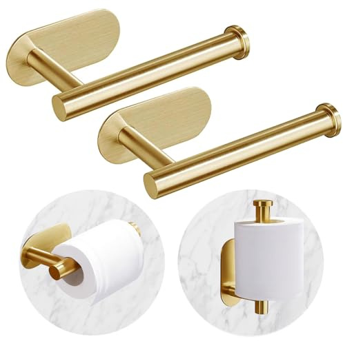 Selbstklebender Toilettenpapierhalter aus hochwertigem SUS304 Edelstahl, rostfrei, kein Bohren für Badezimmer, Küche, Badezimmer (2 Stück, gebürstetes Gold)