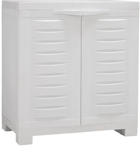 Sunnydaze 25.5 H Resin Garage Storage Cabinet - Garage Cabinet with Doors - Freestanding Utility Storage for Laundry Room, Office, Basement - Speckled White