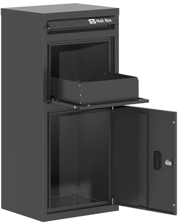 BIRCHTREE Grande cassetta per pacchi con serratura e 2 chiavi, altezza 101 cm, cassetta di sicurezza per la consegna dei pacchi, resistente alle intemperie, in metallo, con design antifurto, montaggio