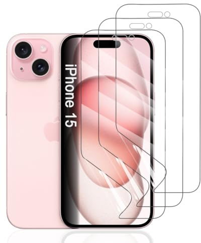 Hhfcryst Pellicola Idrogel Protettiva per iPhone 15, 3 Pezzi HD Trasparente Morbido TPU Protezioni per Lo Schermo(Non Vetro Temperato)
