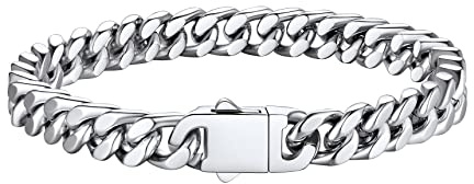 Bestyle Armband Herren Edelstahl Panzerkette Armbänder Herrenarmband | Silber/Schwarz/Gold Cuban Panzerarmband 5/7/9/12.5MM Breit 19/21/23CM Länge Gliederarmband Geschenke für Männer Damen Jungs