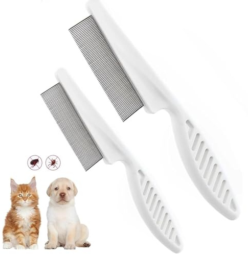 KNUIUYY Flohkamm für Hunde & Katzen, 2 Stück Profi Läusekamm zum Entfernen Flöhe, Hundekämme mit abgerundeten Metall Zinken zur Sanften Pflege für Kleine, Mittlere & Große Haustiere