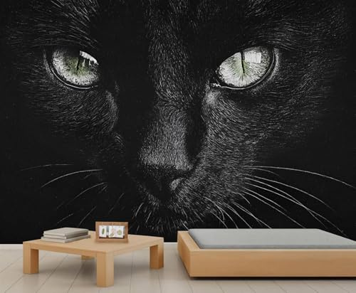 Carta da parati murale con gatto nero, eleganti murales con stampa di gatti, carta da parati con stampa animalier per camera da letto, ufficio, soggiorno, camera da letto, poster murale con sfondo TV,