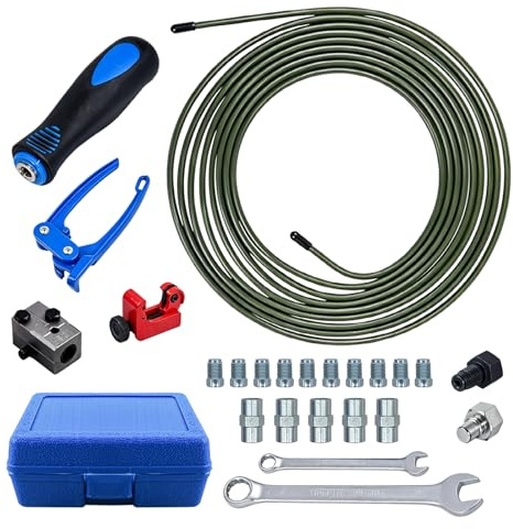 TECKZOON 12 Teiliges Bremsschlauch Crimp Set, 5m 4,75mm Bremsschlauch, 10 Bolzenverbinder + 5 Verbinder, Schlauchschneider, Biegezange, Crimpzange für Bremsschlauch- & Hydraulikleitungswechsel