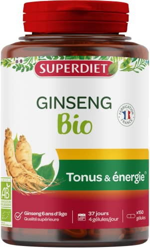 SUPERDIET - GINSENG PANAX CA MEYER BIO - Tonus & Vitalité - Fabrication française - 150 gélules