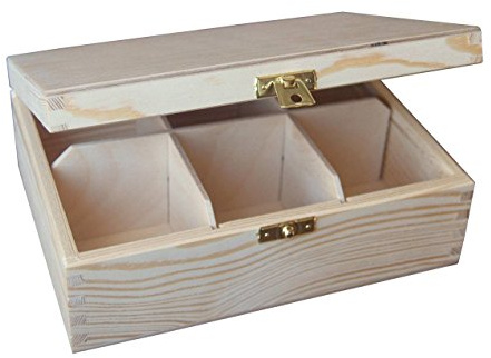 Plain Wooden Tea Bag Box with 6 compartments, Unpainted Case with Clasp, Pine Wooden Box, Unique Gift Trendy Art and Craft Project, Storage Solution with Removable Divider, Tea Bag Holder Case