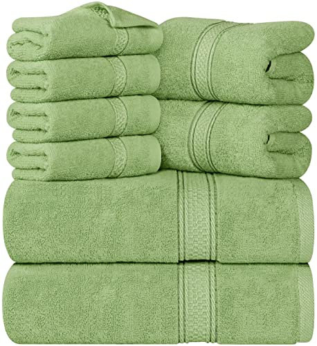 Utopia Towels 8 Piece Towel Set - 2 Bath Towels, 2 Hand Towels and 4 Washcloths Cotton Hotel Quality Super Soft and Highly Absorbent (Sage Green)