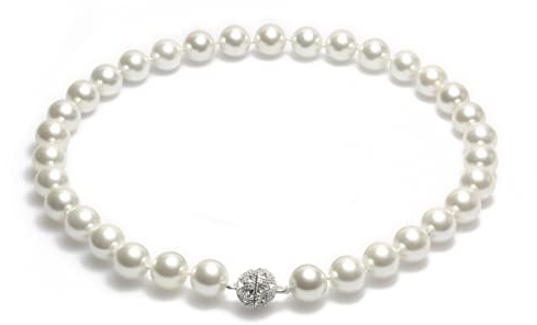 Schmuckwilli Perlenkette für Damen Magnetverschluß - mit weißen runden Perlen - Elegante Kette mit Muschelkernperlen für jeden Anlass - die Halskette - Choker Pearl Necklace für Frauen