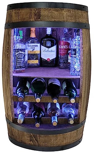 WEECO Barile in legno, Scaffale per vino, Barile rum, Credenza bar, Scaffale per bottiglie, Armadietto per bottiglie, Botte in legno per liquori, Barile per esposizione di bottiglie, Botte vintage