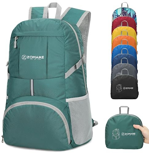ZOMAKE 35L Leicht Faltbarer Rucksack Packbare Backpacks,Kleiner Rucksäcke Wanderrucksack Wasserdicht für Damen Herren Outdoor Wandern(Dunkelgrün)
