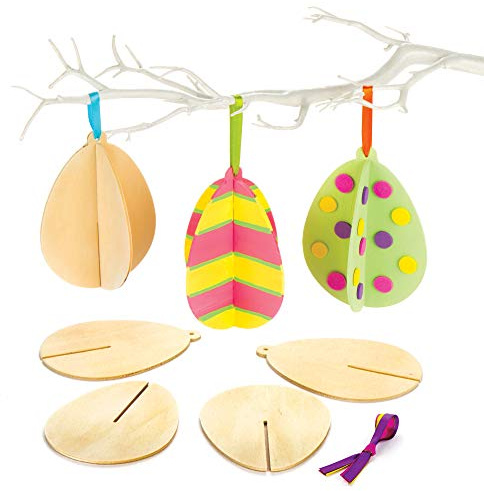 Baker Ross 3D-Ostereier aus Holz – Perfekt als Ostergeschenk oder als kleine Party-Überraschung für Kinder (6 Stück)