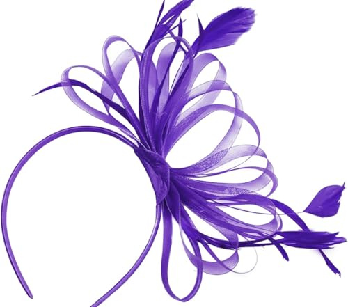 Caprilite Purple Fascinator Headband Large Wedding Ascot Races Net Hat Feathers