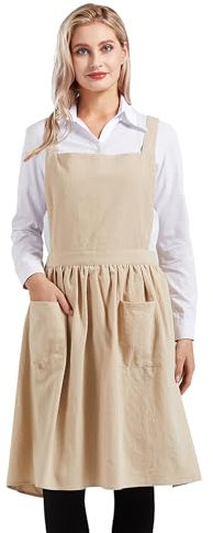 Nanxson Damen Bauwolle Lätzchen Schürze einfarbige Arbeitsschürze CF3046, Einheitsgröße, Linen