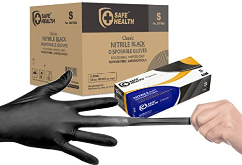 Safe Health Einweg-Handschuhe aus Nitril, schwarz, klein, 3,5 ml 1000 Stück, puderfrei, latexfrei, Tattoo, Friseure, Nagelstudio, Autoreparatur
