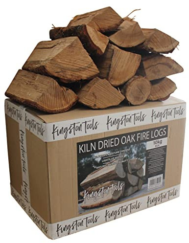 Kingston Tools Wood Kiln Dried Firewood Oak Fire Logs – Premium Natural Instant Lighting Hardwood – Perfect for Stoves, Pizza Ovens, Fireplaces, BBQ, Camping, Open Fires – 10kg Box