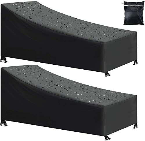 Housse de Chaise Longue de Jardin 2 pcs, Imperméable, Résistance au Vent, Anti-UV, Tissu Oxford 210D Housse pour Chaise Longue de Jardin avec Corde et Boucle - Noir (200x75x40/70cm)