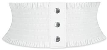 LumiSyne Cinturón Corsé Elástico Para Mujeres Cinturón Ancho Diseño De Botones De Presión Moda Ribete con Volantes Vintage Faja Cinturón De Cintura Waspie Para Vestido Abrigo Mono,Blanco, Talla única