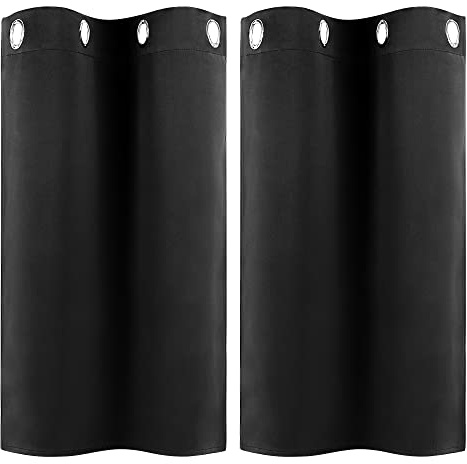 PiccoCasa 2er Set Vorhang Blickdicht Gardinen mit Ösen Verdunkelungsvorhang Kurz Scheibengardine Bistrogardine Modern für Küche Büros Wohnzimmer Schlafzimmer Schwarz 91H×66B cm