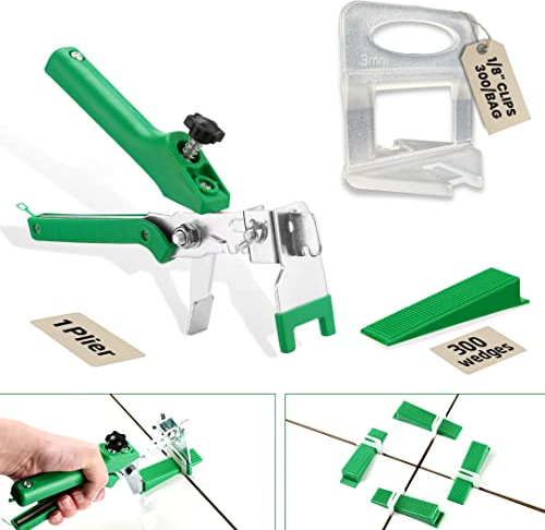 Tile Leveling System with 1 Plier, 300 Wedges, 300 1/8 Clips - Tile Spacer Leveling System Kit for Perfect Tile Installation